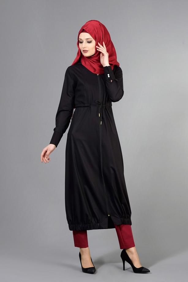 Tesettür giyim  T 266 Mısra Kapşonlu Garnili Tunik - TRENDTESETTÜR