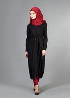 Vêtements hijab NOIR T 266 Mısra Kapşonlu Garnili Tunik