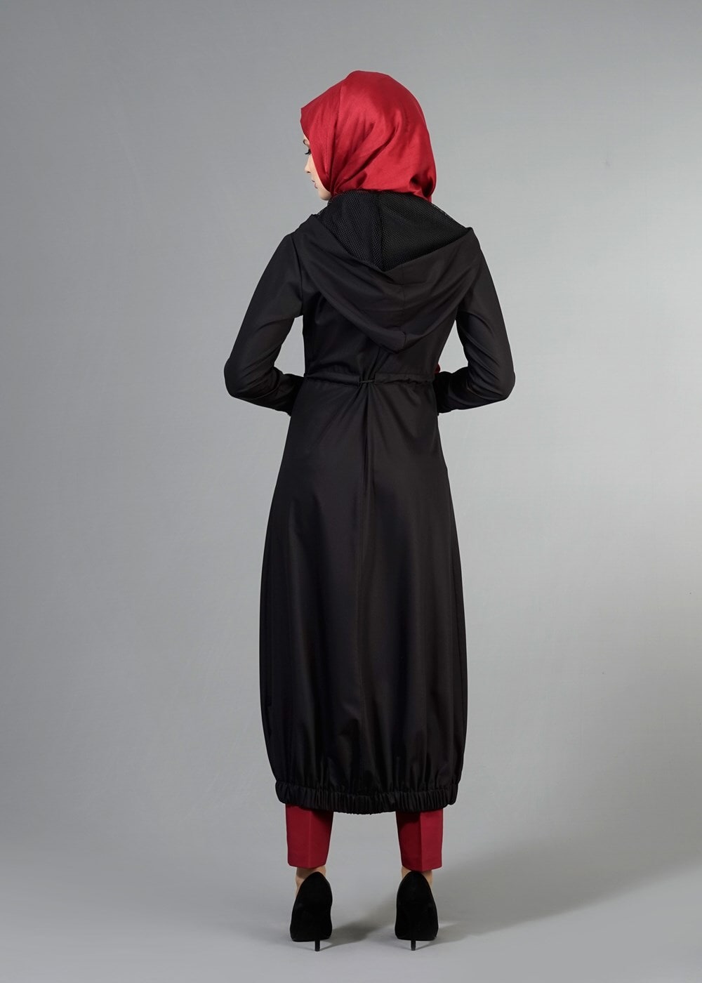 Vêtements hijab NOIR T 266 Mısra Kapşonlu Garnili Tunik