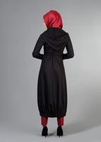 Hijab clothing BLACK T 266 Mısra Kapşonlu Garnili Tunik