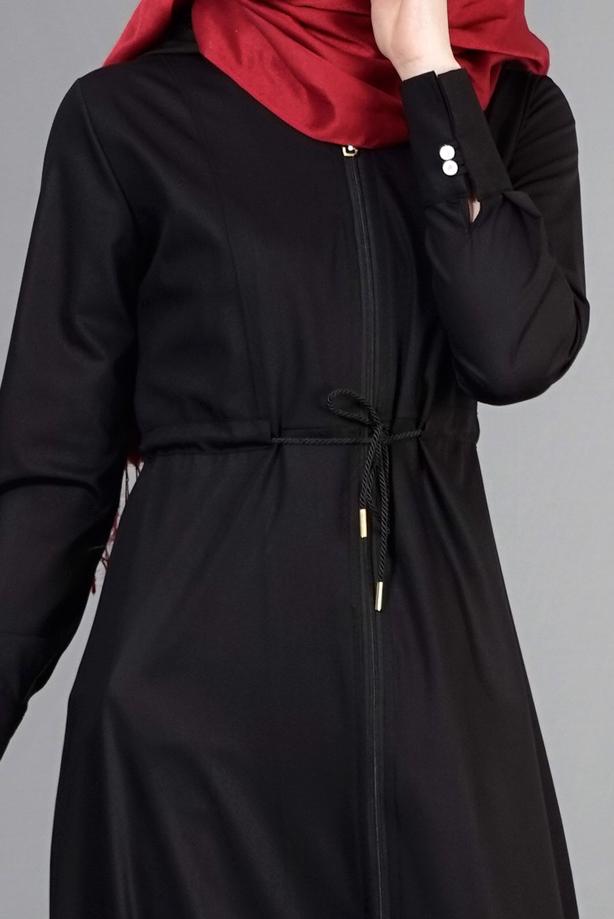Tesettür giyim  T 266 Mısra Kapşonlu Garnili Tunik - TRENDTESETTÜR