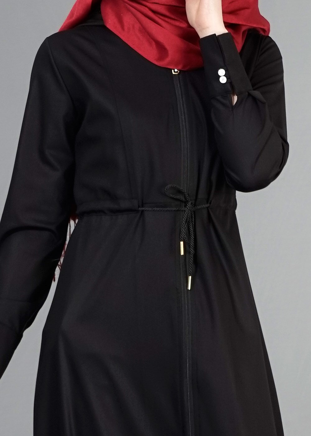 Vêtements hijab NOIR T 266 Mısra Kapşonlu Garnili Tunik