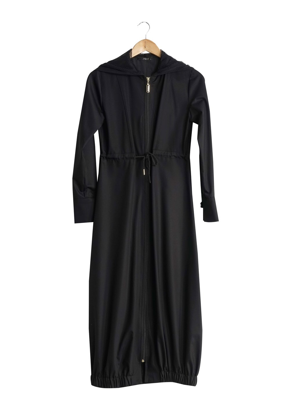 Hijab clothing BLACK T 266 Mısra Kapşonlu Garnili Tunik