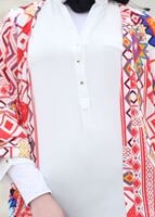 Tesettür giyim EKRU Hakim Yaka Önü Patlı Bluz 428 