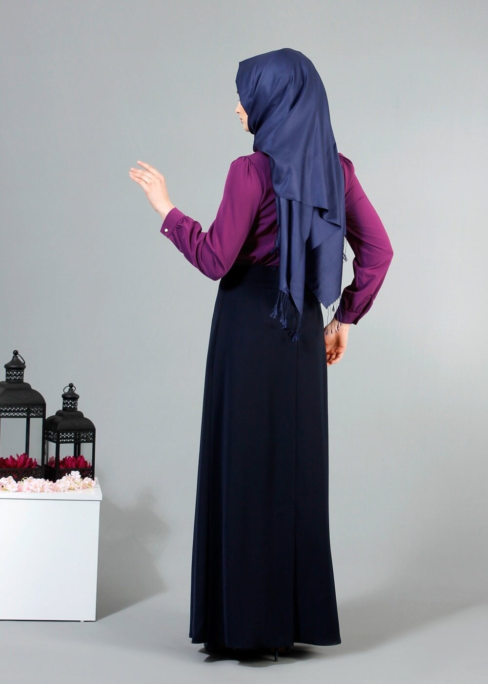 Tesettür giyim MÜRDÜM T 867 Mısra Hakim Yaka İnci Aksesuarlı Bluz