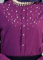 Tesettür giyim MÜRDÜM T 867 Mısra Hakim Yaka İnci Aksesuarlı Bluz