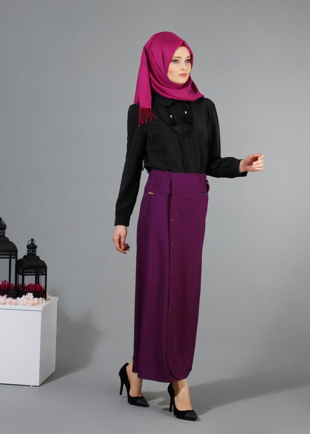Vêtements hijab NOIR BLOUSE LAÇÉE À NOUER 926