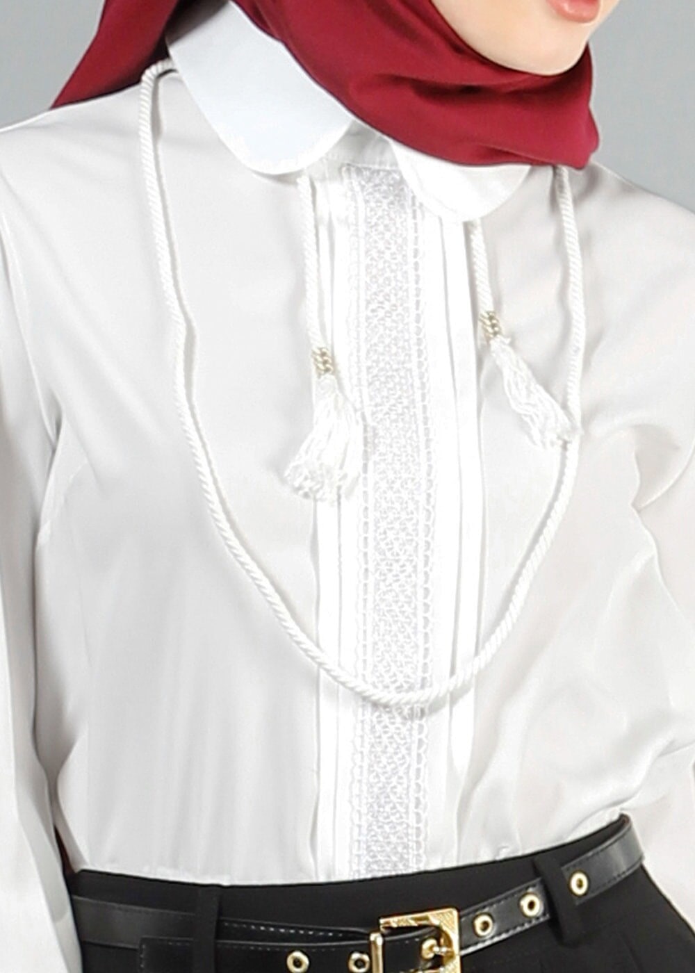 Tesettür giyim EKRU Dantelli Bağcıklı Bluz 926 