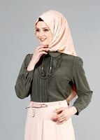 Tesettür giyim HAKİ Dantelli Bağcıklı Bluz 926 