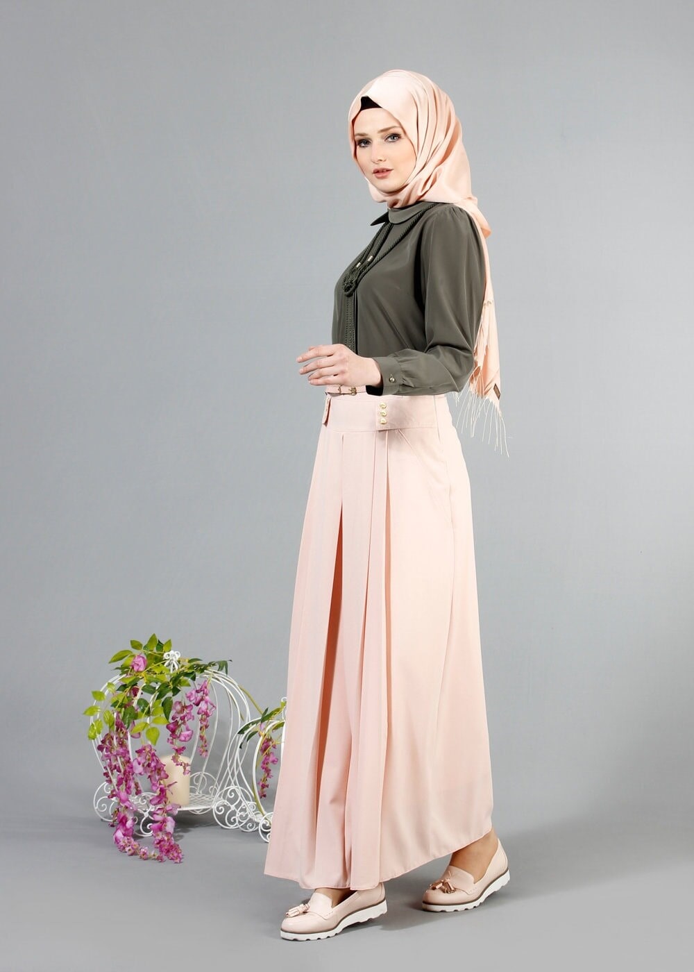 Tesettür giyim HAKİ Dantelli Bağcıklı Bluz 926 