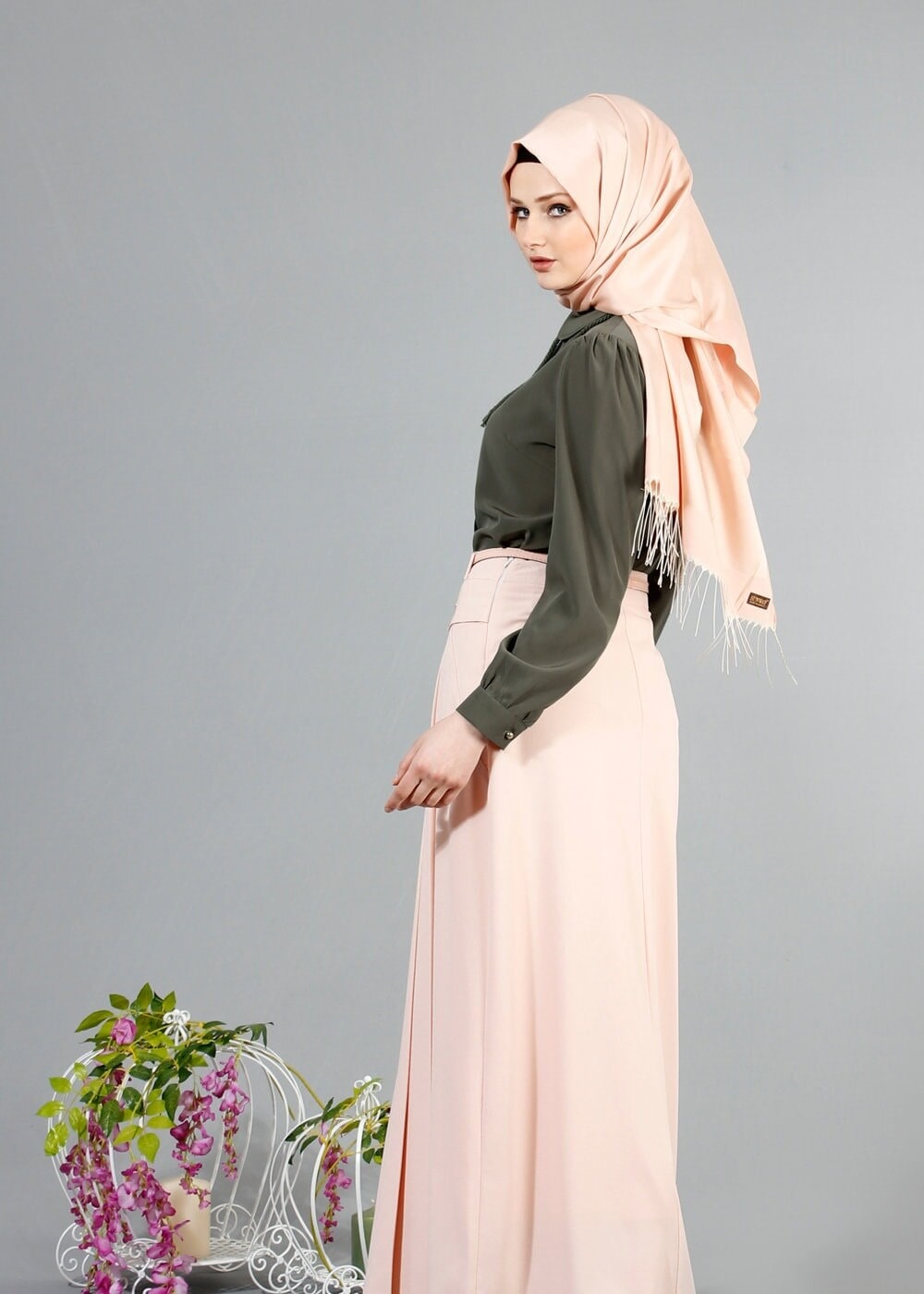 Tesettür giyim HAKİ Dantelli Bağcıklı Bluz 926 