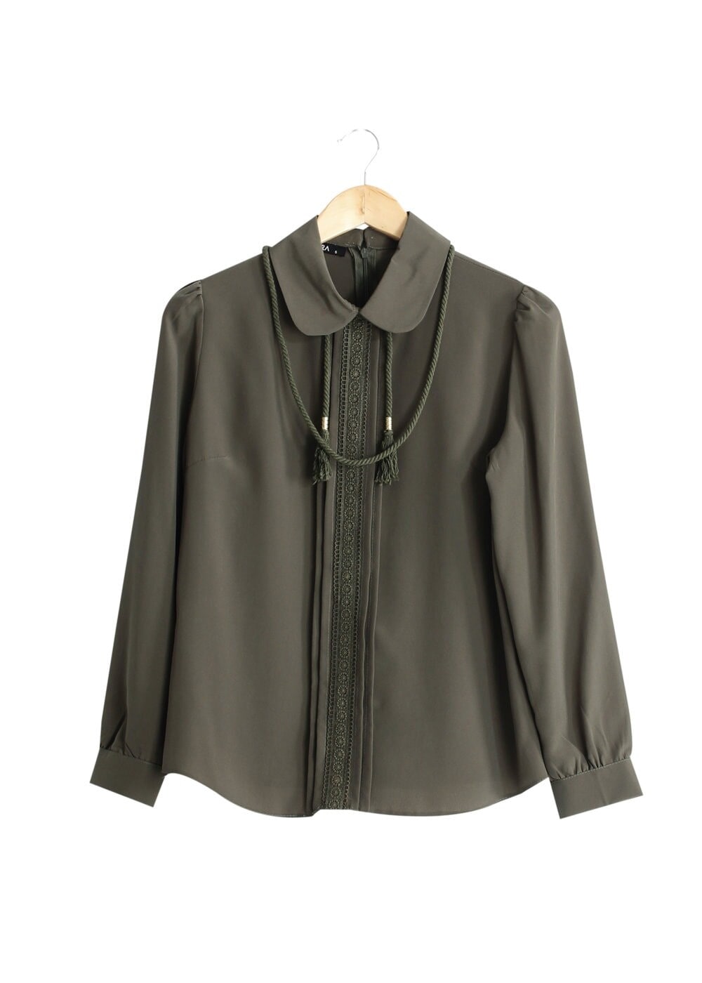 Tesettür giyim HAKİ Dantelli Bağcıklı Bluz 926 