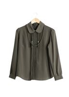 Tesettür giyim HAKİ Dantelli Bağcıklı Bluz 926 