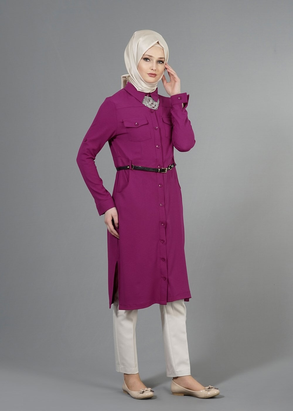 Vêtements hijab PRUNE T 998 Mısra Cepli Kemerli Tunik
