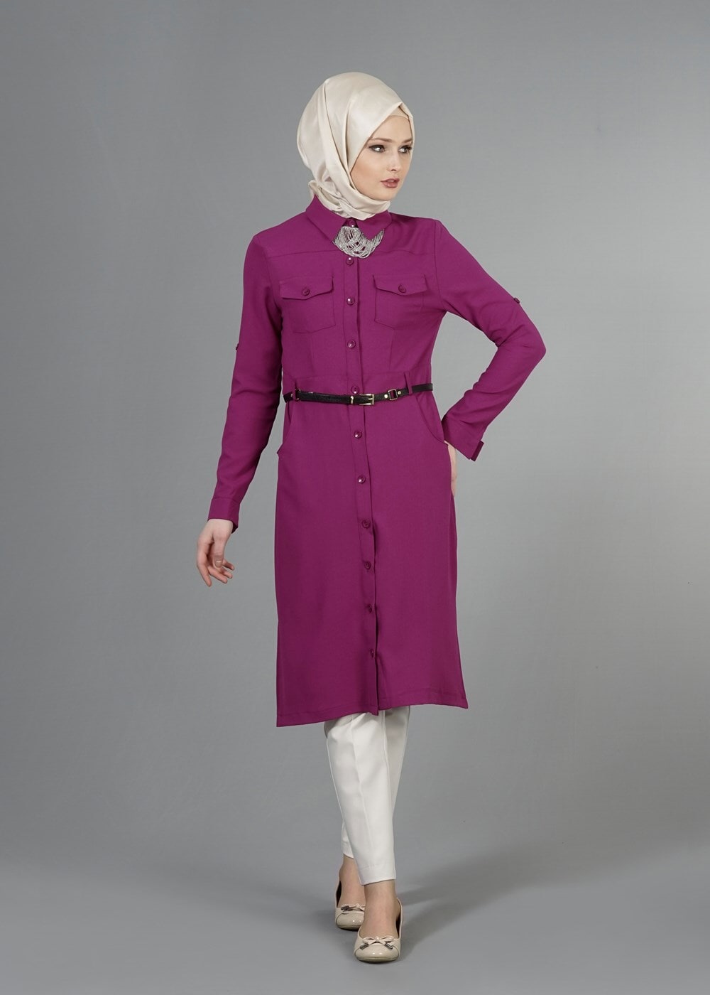 Vêtements hijab PRUNE T 998 Mısra Cepli Kemerli Tunik