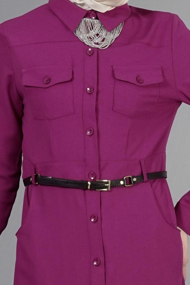 Tesettür giyim  T 998 Mısra Cepli Kemerli Tunik - TRENDTESETTÜR