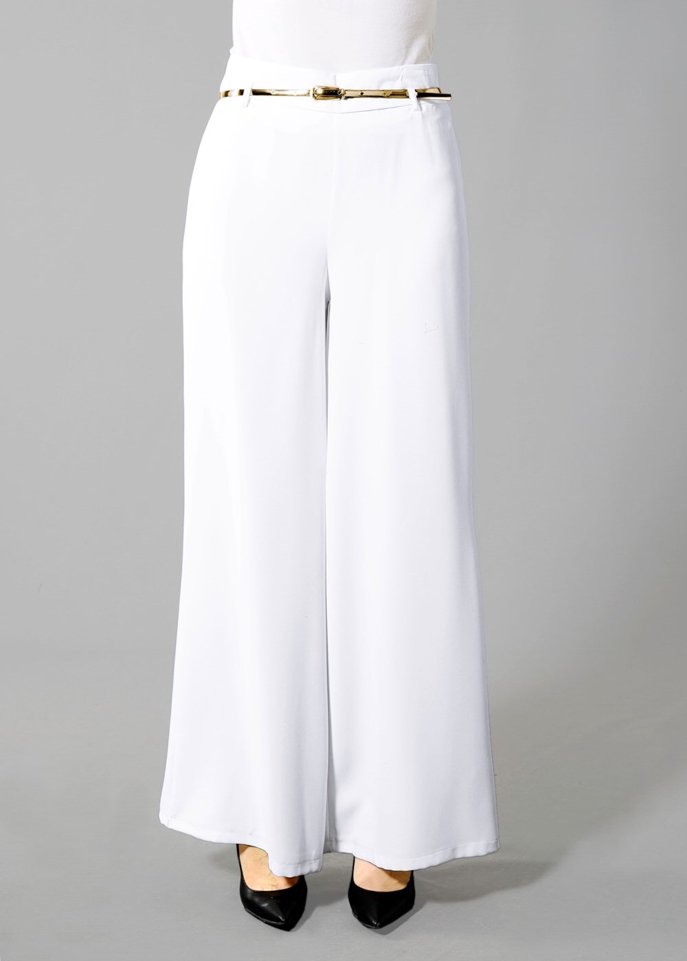 Tesettür giyim KREM T 4422 Mısra Yüksek Bel Bol Paça Pantolon