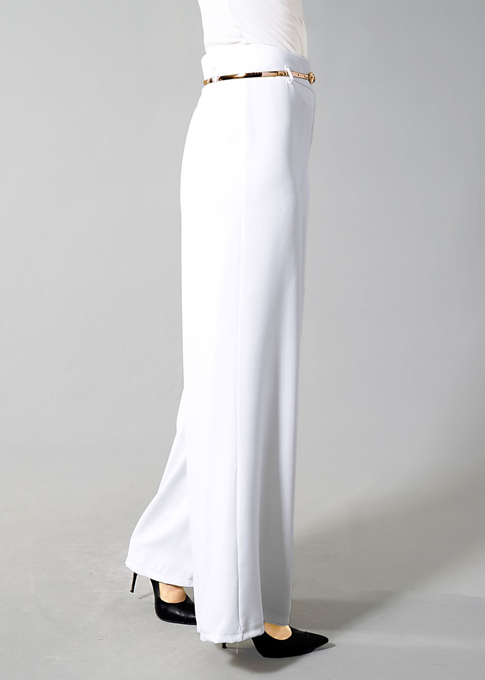 Tesettür giyim KREM T 4422 Mısra Yüksek Bel Bol Paça Pantolon