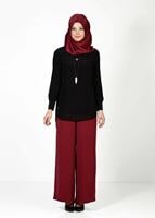 Tesettür giyim BORDO T 4422 Mısra Yüksek Bel Bol Paça Pantolon