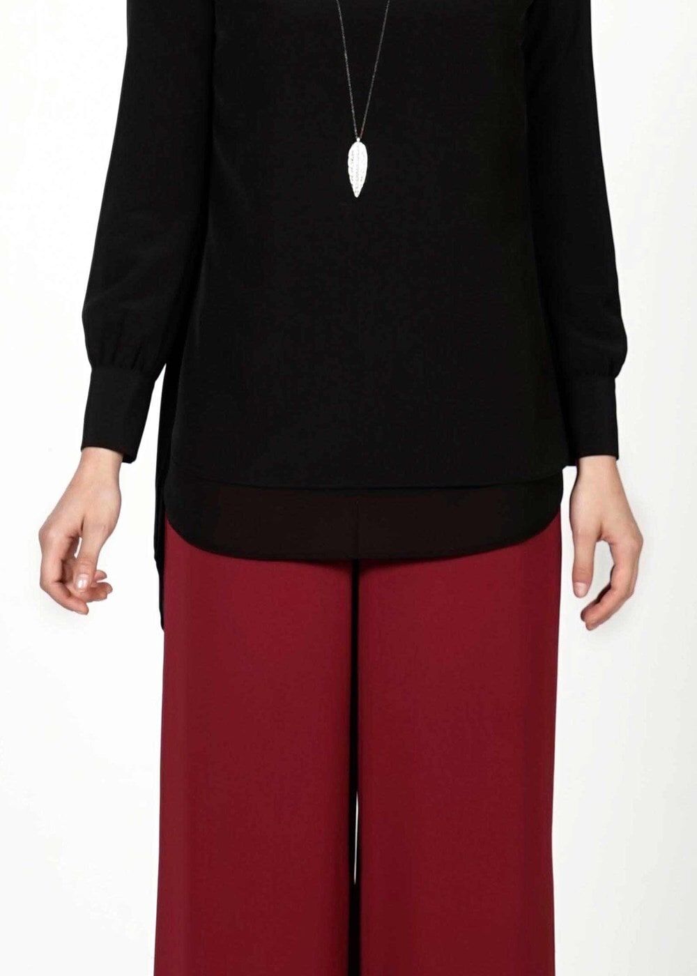 Tesettür giyim BORDO T 4422 Mısra Yüksek Bel Bol Paça Pantolon