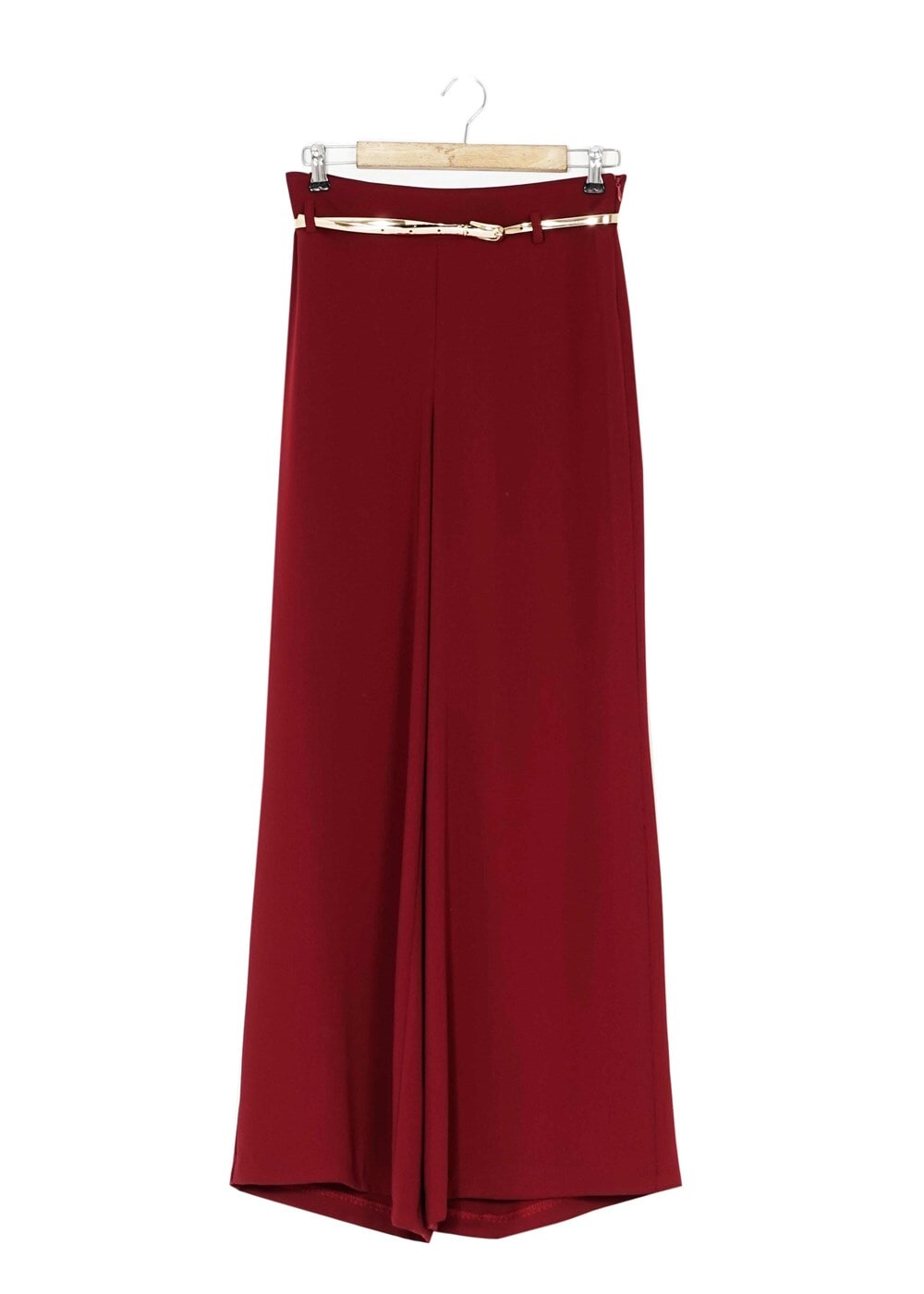 Tesettür giyim BORDO T 4422 Mısra Yüksek Bel Bol Paça Pantolon