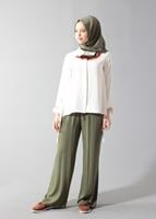 Tesettür giyim HAKİ T 4510 Mısra Cep Detaylı Bol Kesim Pantolon