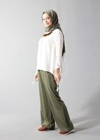 Tesettür giyim HAKİ T 4510 Mısra Cep Detaylı Bol Kesim Pantolon