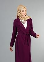 Tesettür giyim MÜRDÜM T 6605 Mısra Çift Düğmeli Uzun Trench