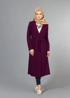 Tesettür giyim MÜRDÜM T 6605 Mısra Çift Düğmeli Uzun Trench