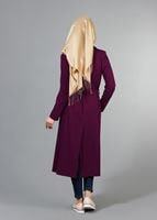 Tesettür giyim MÜRDÜM T 6605 Mısra Çift Düğmeli Uzun Trench
