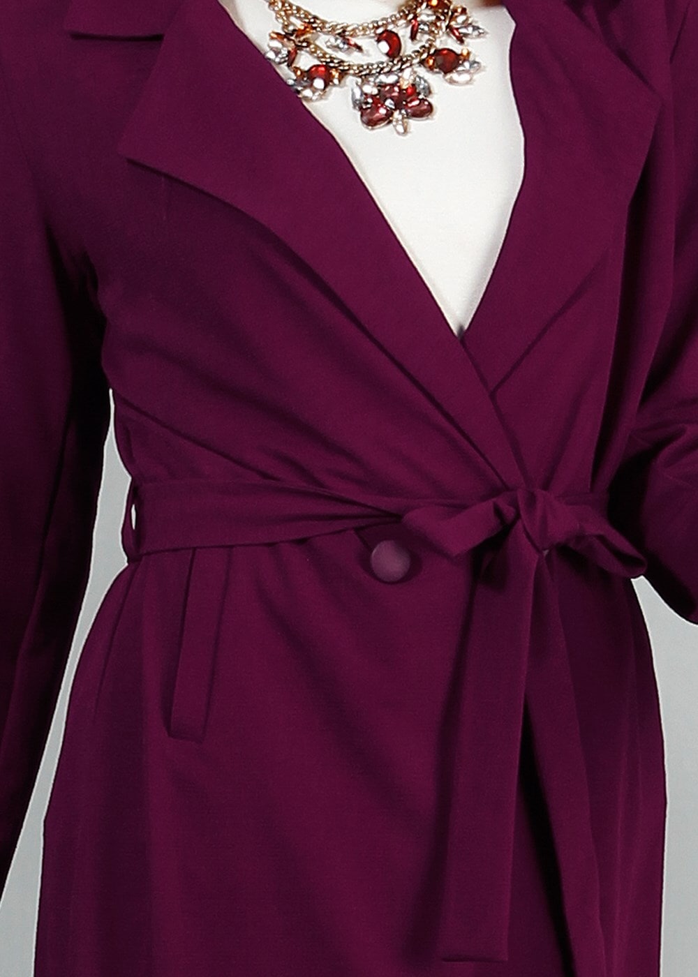 Tesettür giyim MÜRDÜM T 6605 Mısra Çift Düğmeli Uzun Trench