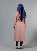 Tesettür giyim PEMBE T 6605 Mısra Çift Düğmeli Uzun Trench