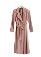 Tesettür giyim PEMBE T 6605 Mısra Çift Düğmeli Uzun Trench