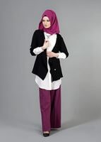 Tesettür giyim SİYAH T 6670 Mısra Çift Volanlı Ceket