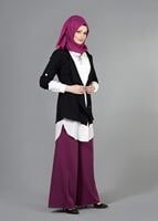 Tesettür giyim SİYAH T 6670 Mısra Çift Volanlı Ceket