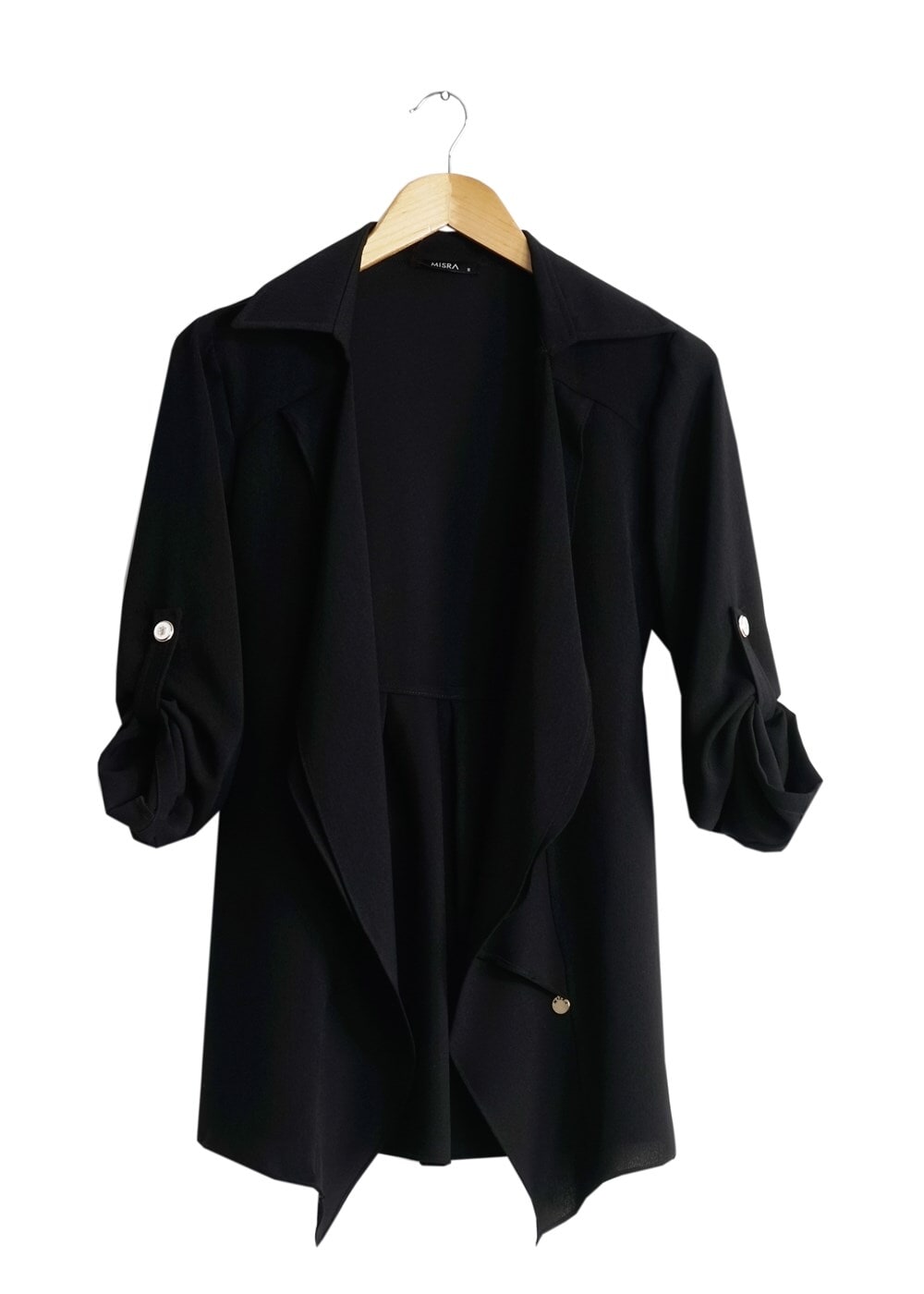 Tesettür giyim SİYAH T 6670 Mısra Çift Volanlı Ceket