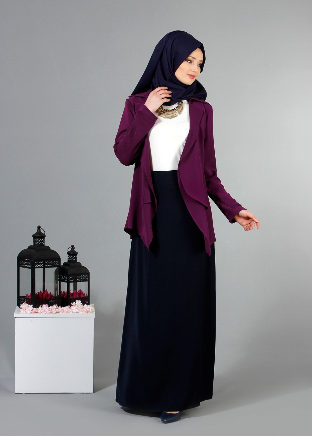 Tesettür giyim MÜRDÜM T 6670 Mısra Çift Volanlı Ceket