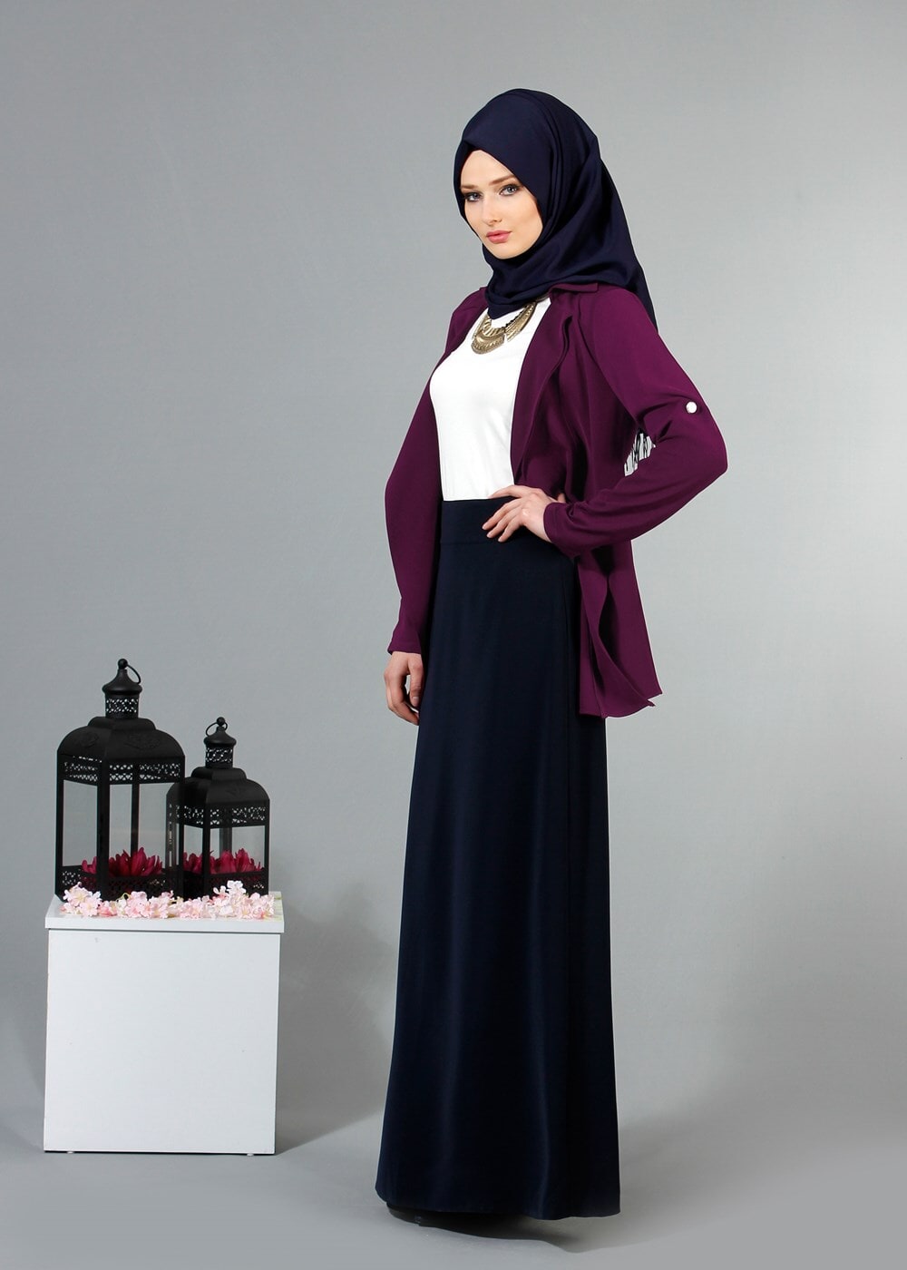 Tesettür giyim MÜRDÜM T 6670 Mısra Çift Volanlı Ceket