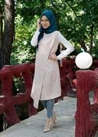 Tesettür giyim BEJ T 7475 Mısra Biyeli Kolsuz Yelek