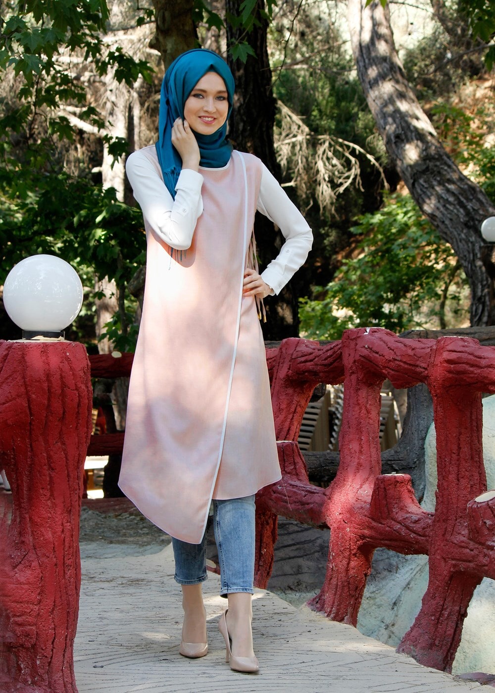 Tesettür giyim PUDRA T 7475 Mısra Biyeli Kolsuz Yelek