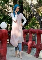 Tesettür giyim PUDRA T 7475 Mısra Biyeli Kolsuz Yelek