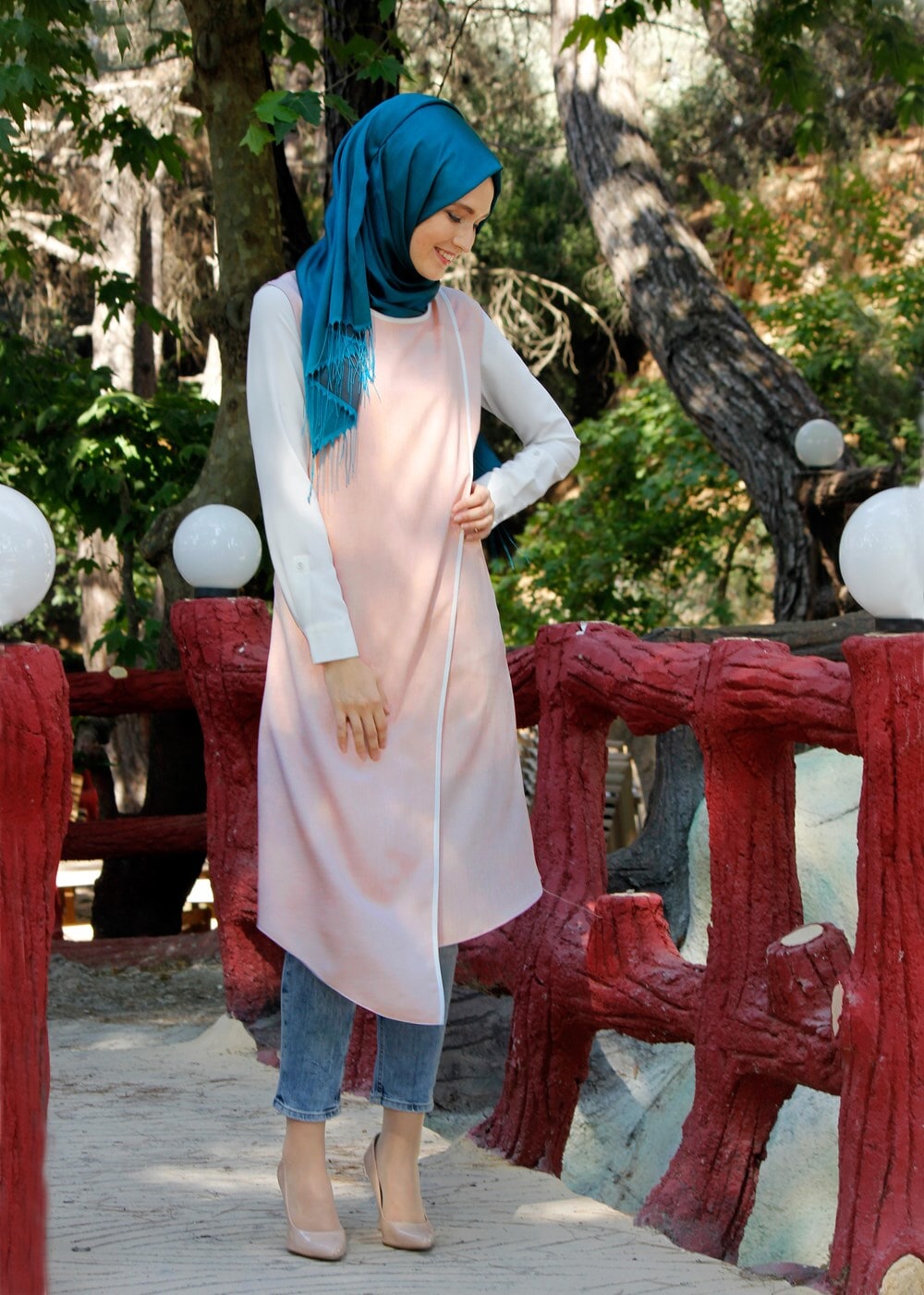 Tesettür giyim PUDRA T 7475 Mısra Biyeli Kolsuz Yelek