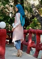 Tesettür giyim PUDRA T 7475 Mısra Biyeli Kolsuz Yelek