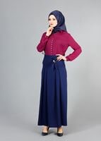 Tesettür giyim FUŞYA T 8002 Mısra Pileli Bluz