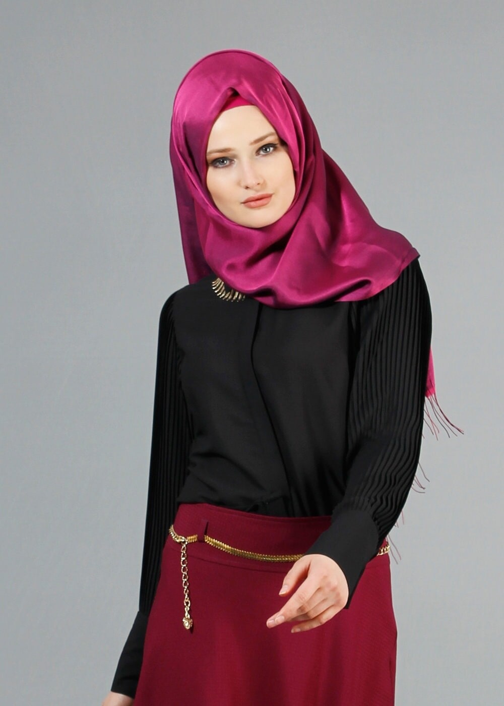 Vêtements hijab NOIR T 8014 Mısra Kolu Pliseli Bluz