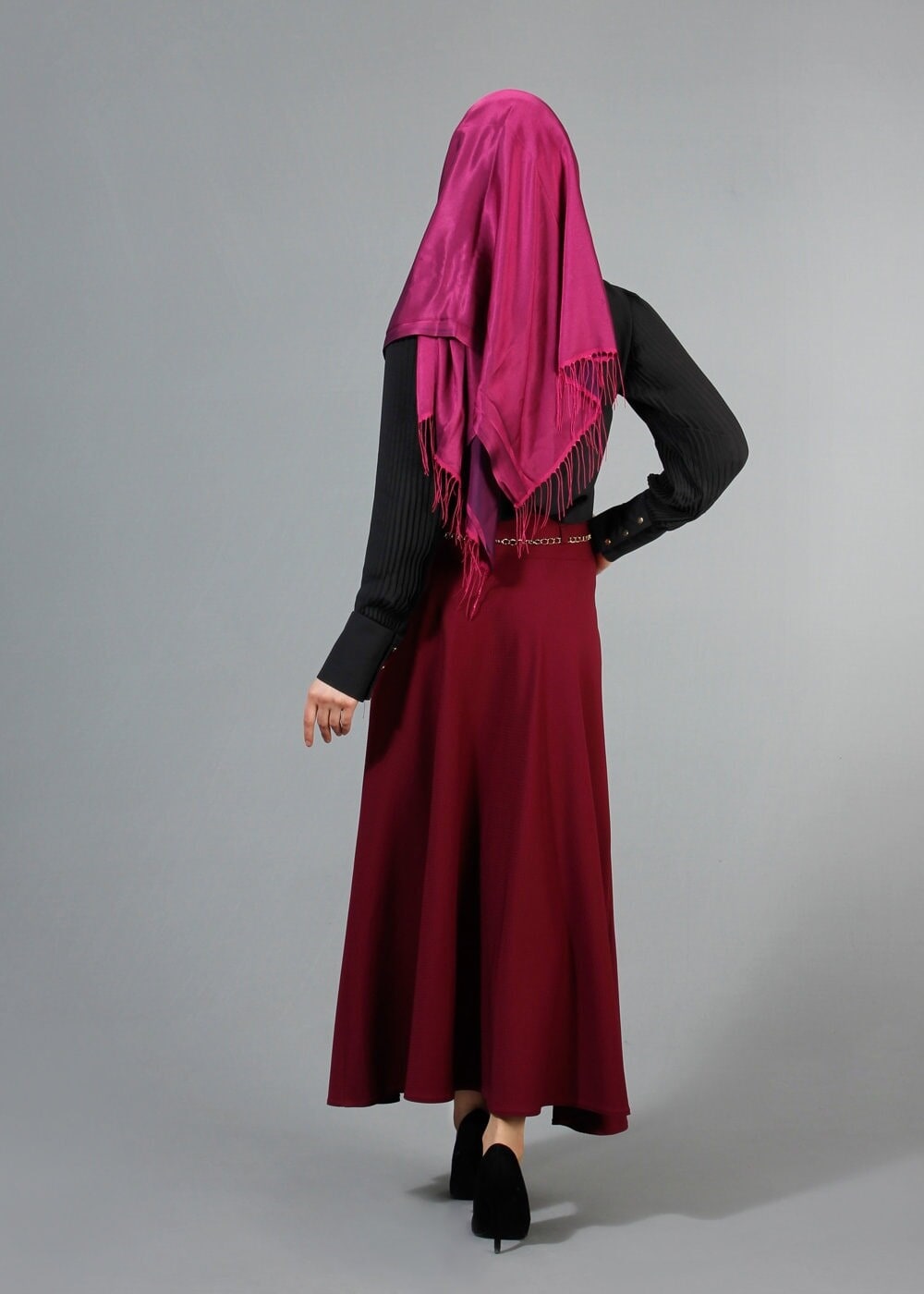 Vêtements hijab NOIR T 8014 Mısra Kolu Pliseli Bluz
