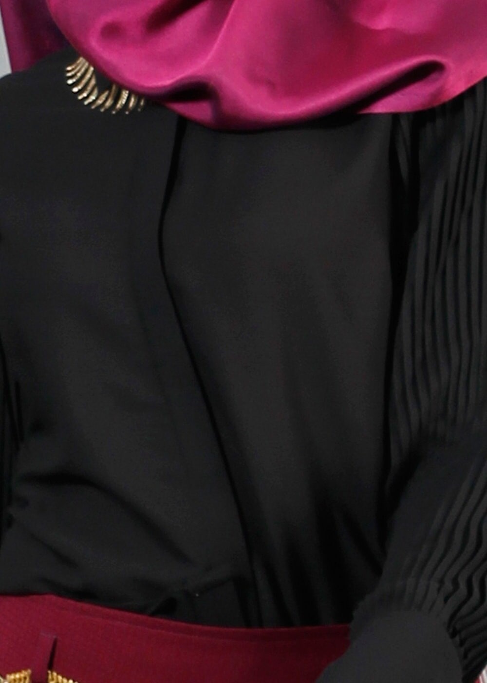 Vêtements hijab NOIR T 8014 Mısra Kolu Pliseli Bluz