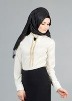 Tesettür giyim KREM HAKİM YAKA AKSESUARLI BLUZ 8017