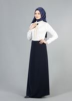 Tesettür giyim EKRU HAKİM YAKA AKSESUARLI BLUZ 8017