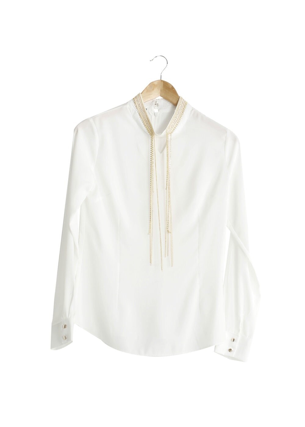 Tesettür giyim EKRU HAKİM YAKA AKSESUARLI BLUZ 8017